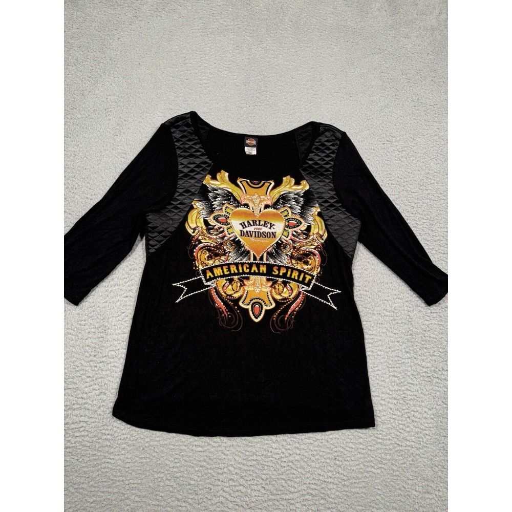 Harley Davidson Women's Black Shirt American Spirit Jewels XL Rayon Blend Soft‎